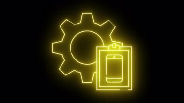 Neon sarı, siyah arkaplanda bir vites panosu akıllı telefon simgesi çizer