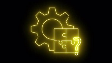 Siyah mekanik kavramsal tamamlanmamış üzerinde sarı neon dişli bulmaca işareti