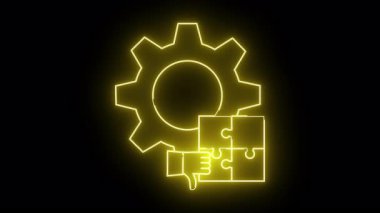 Neonstyle grafiği siyah bir arkaplanda dişli yapbozunun başparmaklarını göstermiyor