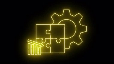 Siyah arkaplanda parlayan neon sarısı yapboz parçaları çizelgesi