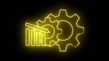 Düşen bir ok ile neon sanat bir dişli ve çubuk grafik