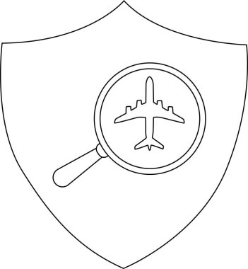 Bir kalkan ana hatları bir uçak ana hatına odaklanmış bir büyüteç içerir.