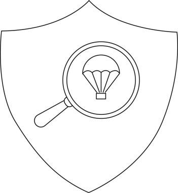 Paraşütün üzerinde büyüteç olan bir kalkan.