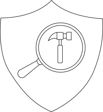 Bir kalkan çekice odaklanan bir büyüteçle kaplıdır.