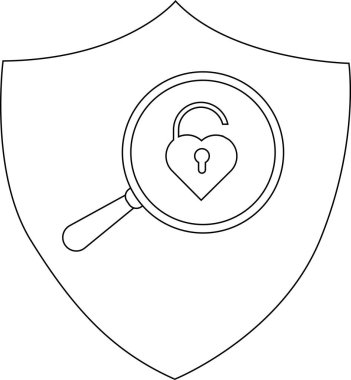 Kalkan, kalp şeklindeki kilitlenmemiş asma kilide odaklanan bir büyüteç sergiler.