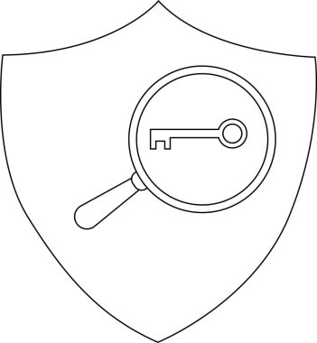 Bir büyüteç, kalkan şeklindeki bir arkaplana karşı kilit bir sembol üzerine odaklanır