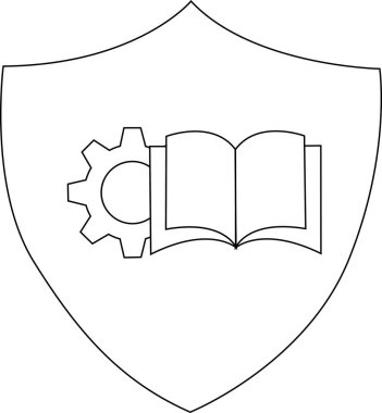 Kitap teçhizatı basit vektörüyle beyaz kalkanda siyah çizgi