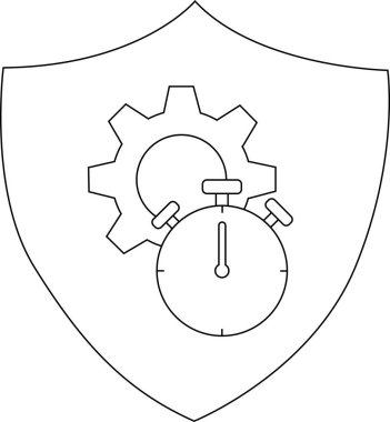 Bir kalkan siyah-beyaz bir dişli ve zamanlayıcı çiziyor kronometre yukarı bakıyor