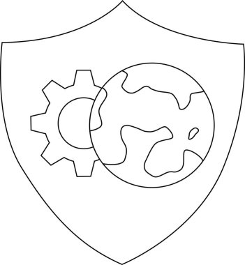 Bir kalkanda hem siyah olarak özetlenmiş bir vites hem de bir küre bulunur.