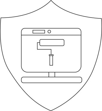 Ana hatlarda bir boya silindiri simgesini gösteren monitörlü bir kalkan