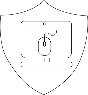 Ekranda kablolu bir fare olan bilgisayar monitörünü içeren basit bir çizgi çizimi