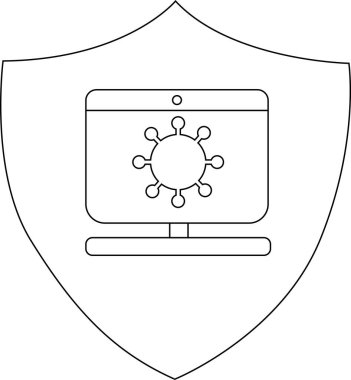 Bir kalkan ekranında virüs simgesi olan bir monitör görüntüler