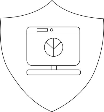 Kalkan şeklindeki bir hatla ortalanmış bir pasta grafiğini gösteren bir monitör