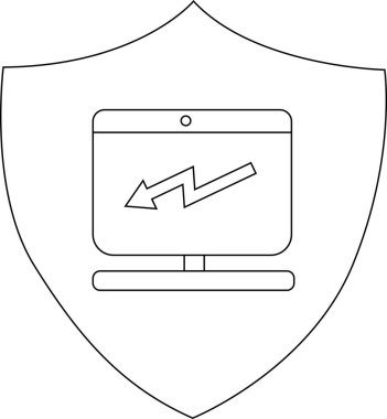 Aşağıya bakan bir oku gösteren bir monitör kalkanın ortasına yerleştirilir
