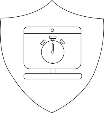 Kalkan şeklindeki ekranda kronometresi olan bir bilgisayar monitörü