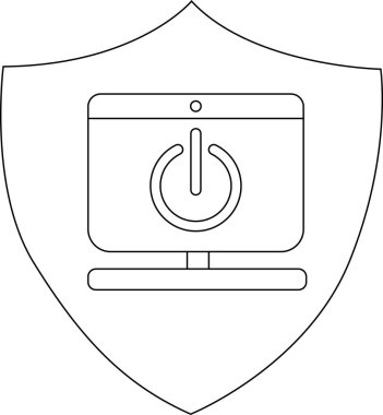 Kalkan arka planında güç sembolü olan siyah çizgili bir monitör.