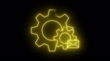 Biri diğerinden daha büyük, sağ siyah arkaplanda küçük bir zarf simgesi olan iki vitesin sarı neon çizgisi.