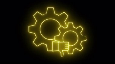 Siyah arkaplana karşı koyan iki baş parmağı aşağıda olan iki dişlinin sarı neon çizgisi.