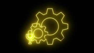 Sarı neon çizgisi. İki vites, siyah arka plana mikrofon bağlamış.