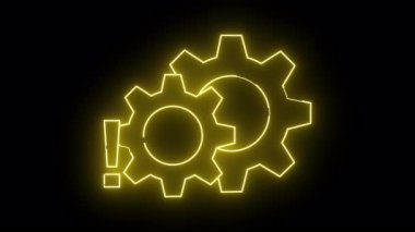 İki sarı neon vites birbirine kenetlenmiş, siyah bir arkaplanda neon bir ünlem işareti var.