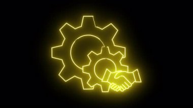 Siyah arkaplanda el sıkışmanın neon sarısı çizgisi