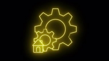 Küçük bir dişlinin arkasında büyük bir vites var. Basit bir ev çizgisi. Siyah karşısında sarı parıltı.