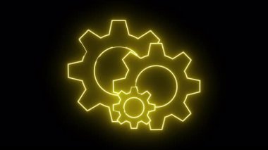 Işıldayan sarı neon vitesler iki büyük vites olarak dizilmiş ve altta daha küçük bir vites var.