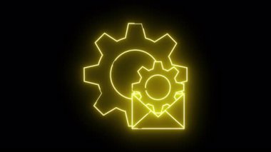 Sarı neon çizgisi siyah arka planda iki vites ve bir zarf gösteriyor.