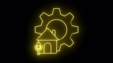 Aydınlatılmış sarı simge teçhizatlı ev mikrofonu siyah arka planda