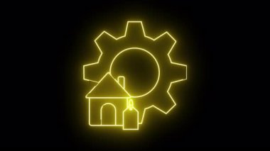 Siyah arka planda fiyat etiketi olan bir evin arkasındaki parlak sarı neon bir teçhizat.