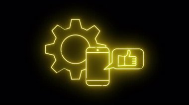 Bir vites telefonunun sarı neon grafiği ve siyah bir arkaplan üzerindeki başparmak resmi