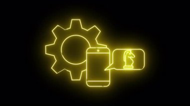 Sarı neon sanatı teçhizatı. Konuşma balonunda satranç şövalyesi.