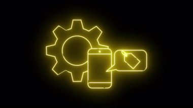 Siyah arkaplanda neon sarı dişli telefon fiyat simgeleri