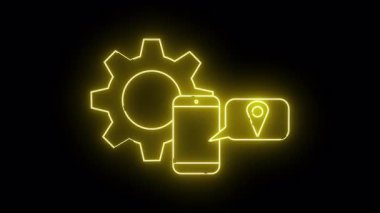 Sarı neon tasarımı, vites telefonu ve konuşma balonunda siyah bir fona karşı lobut.