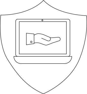 Shieldprotected laptop displays helping hand icon on screen