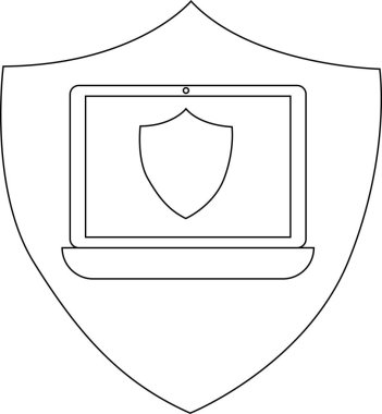 Outline of a laptop with a shield on screen within a larger shield shape
