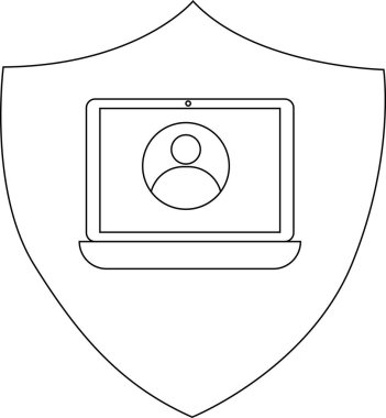 A shield depicts a laptop with a user icon symbolizing digital security