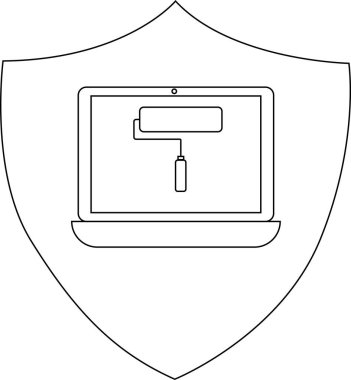 A shield with a laptop displaying a paint roller icon