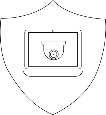 A shield logo displaying a laptop with a security camera on its screen
