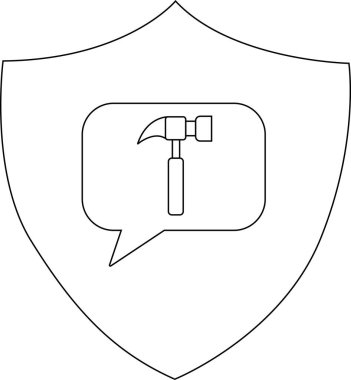 Konuşma balonunun içindeki çekiçli kalkan.