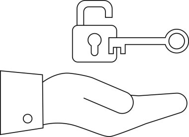 Basit bir çizimde resmedilen asma kilidi açan bir anahtar sunuluyor