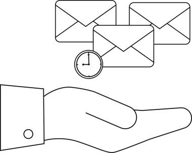 El ele tutuşan e-postalar ve tam zamanında teslim edildiğini gösteren bir saat.