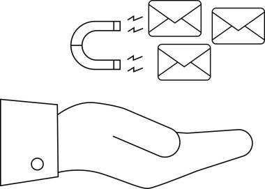 Bir el, üç zarfı çeken bir mıknatıs tutar.