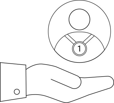 1 madalyalı bir profil simgesini tutan bir el.