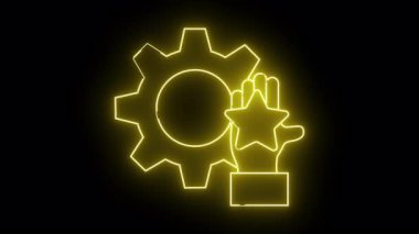 Sarı neon tarzı görüntü, dişli bir el ve bir yıldız.