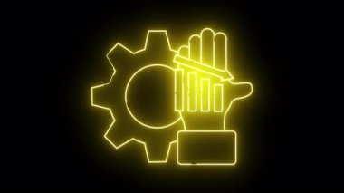 Sarı neon bir dişli aşağı doğru çubuklar el siyah arkaplan üzerinde