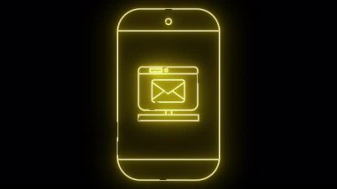 Bir cep telefonunun sarı çizgisi siyah bir arkaplanda bir masaüstü e- posta simgesi gösterir