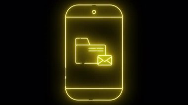 Sarı neon telefon hattı siyah bir arkaplan karşısında e- posta ve dizin simgesi görüntüler