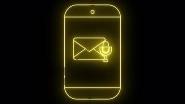 Sarı neon çizgili akıllı telefon bir mikrofon ile e- posta simgesi görüntüler