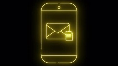 Neon telefon siyah bir arkaplan üzerinde kağıt sembollü bir e-posta özetliyor